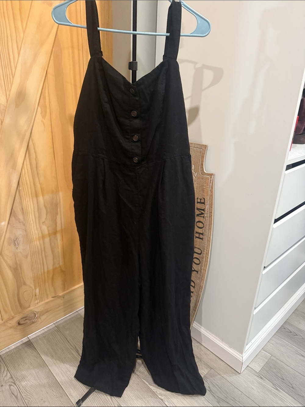 Black Button-Front Wide-Leg Jumpsuit